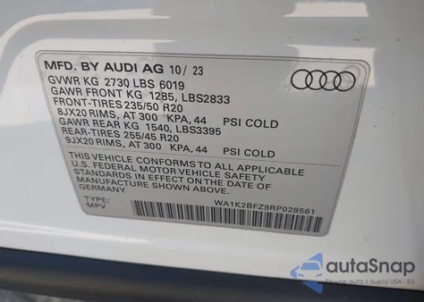 2024 Audi Q4 E-Tron Premium 50 Quattro из США, поврежденный, VIN WA1K2BFZ9RP028561
